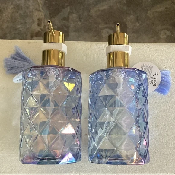 HP NWT-2 Blue Iridescent Diamond Glass Luxury Hand Soap Pumps Sandalwood Vanilla - Picture 9 of 17